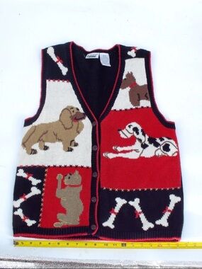 Capacity Dog Sweater Vest Vintage 90’s Black Knit Cotton Sz Medium